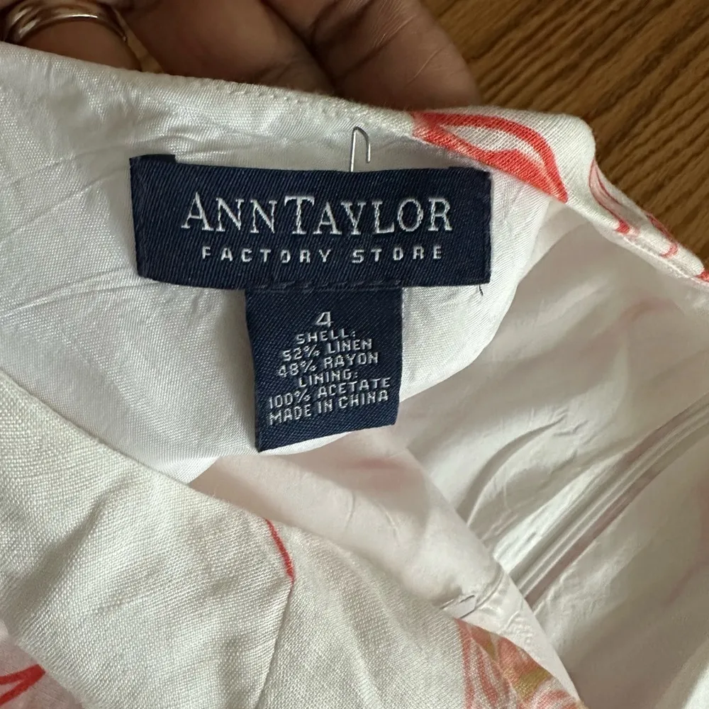 Ann Taylor Factory White Red Floral A-Line Linen Blend Skirt Size 4 - Image 5