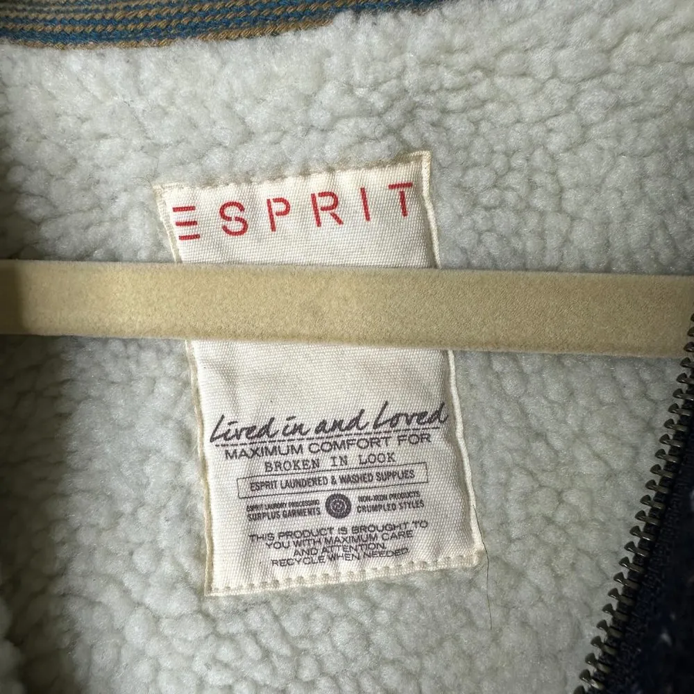 ESPRIT Blue Sherpa Lined Jacket Men's Small - Image 4