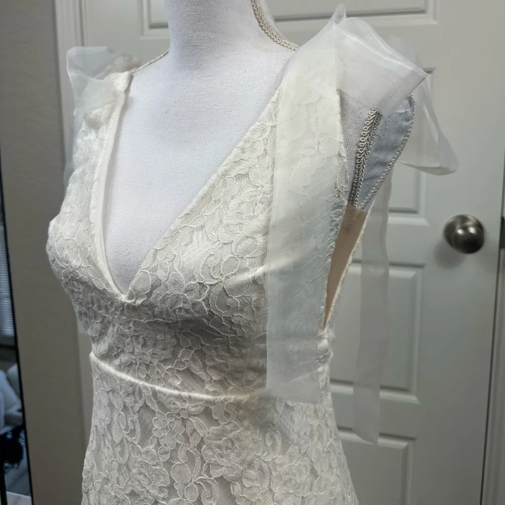 Lulus Eternally Yours Classic White Lace Tie-Strap Mermaid Maxi Dress Size S NWT - Image 3