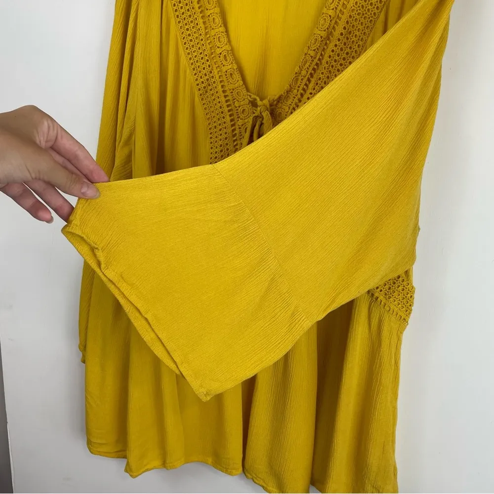 Torrid Crochet Lace Up Babydoll Blouse Top Yellow Sz 4X - Image 13