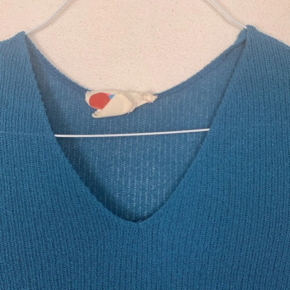 FP Beach women's size small blue knit Montauk midi sweater dress v neck puff sle - Image 7