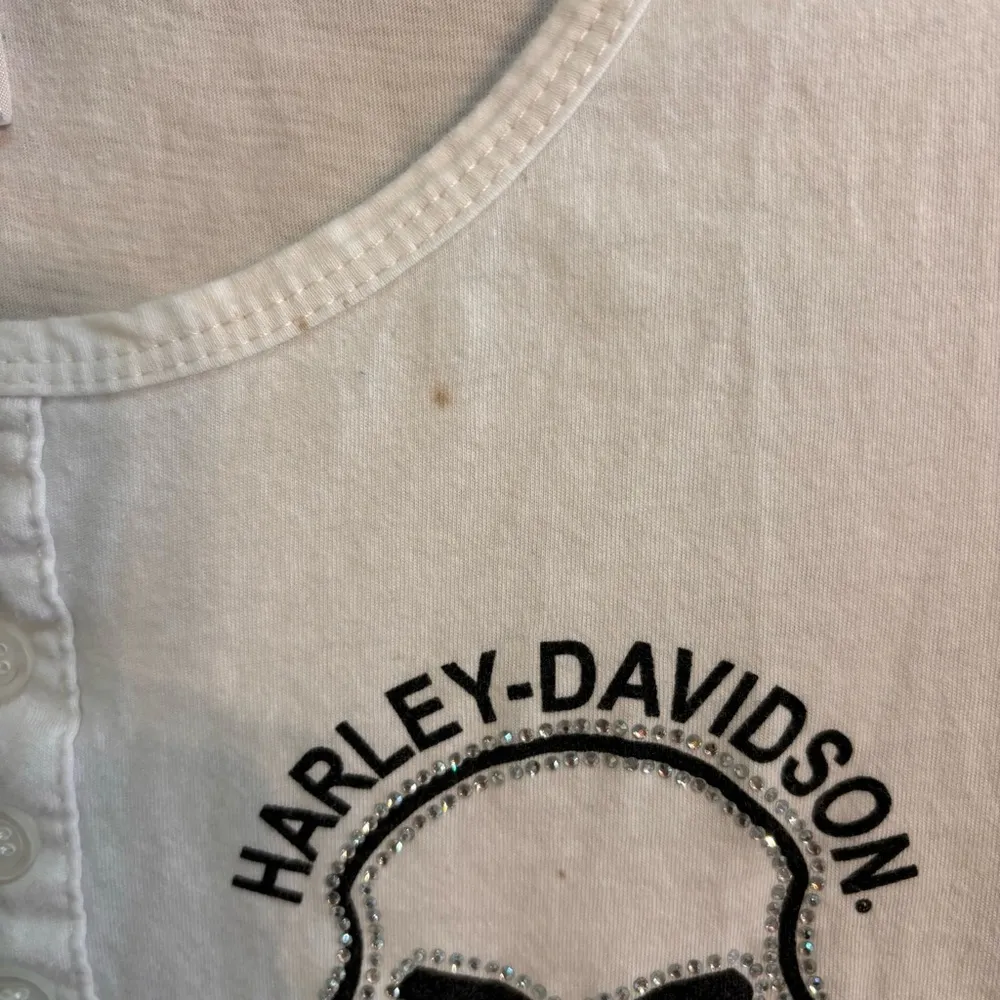 Harley Davidson womens logo bling skull henley short sleeve t-shirt white large - Image 4