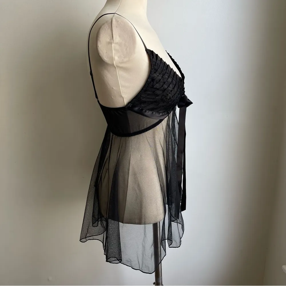 Vintage Frederick's of Hollywood Black Sheer Babydoll Nightie Satin Ribbon Small - Image 3