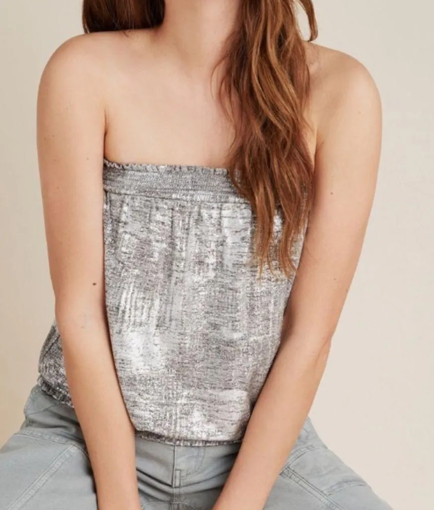 NWT | ANTHROPOLOGIE Mariah Silver Shimmer Ombré Sleeveless Tube Top Gray Size L - Image 10