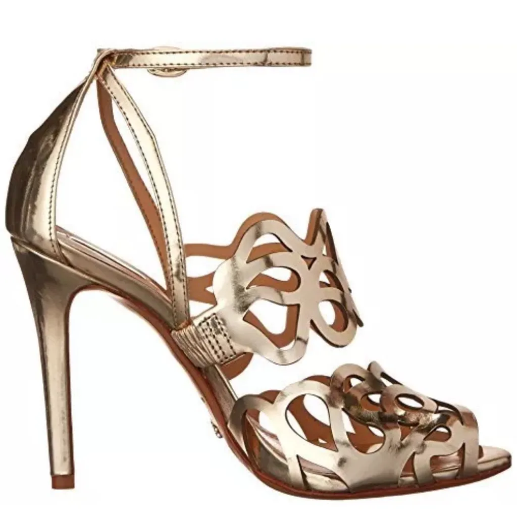 Schutz Darleneh Gold Cutout Patent Leather Peep Toe Heels Women’s Size 9 in EUC - Image 14