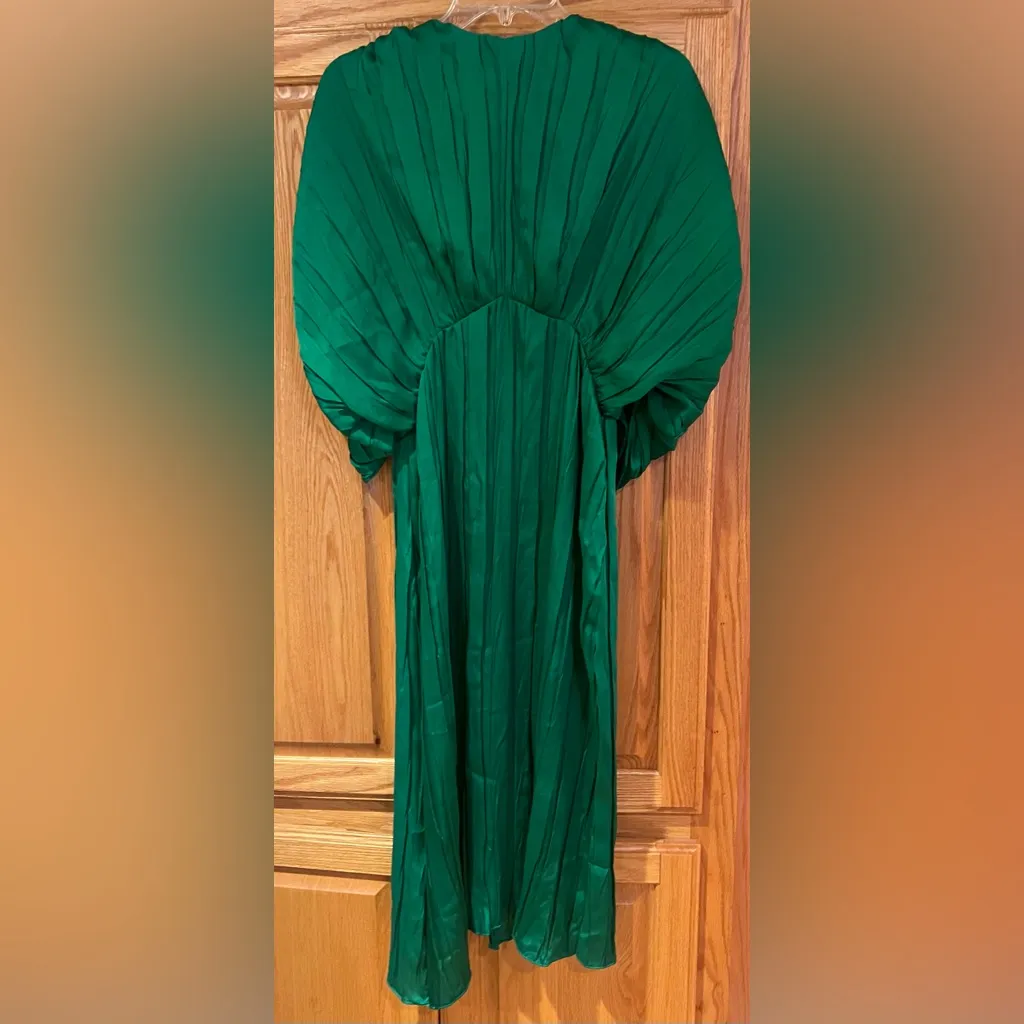 ZARA Green Pleated Satin Midi Dress Balloon Sleeves RARE Bloggers Fav Size‎ XS - Image 9