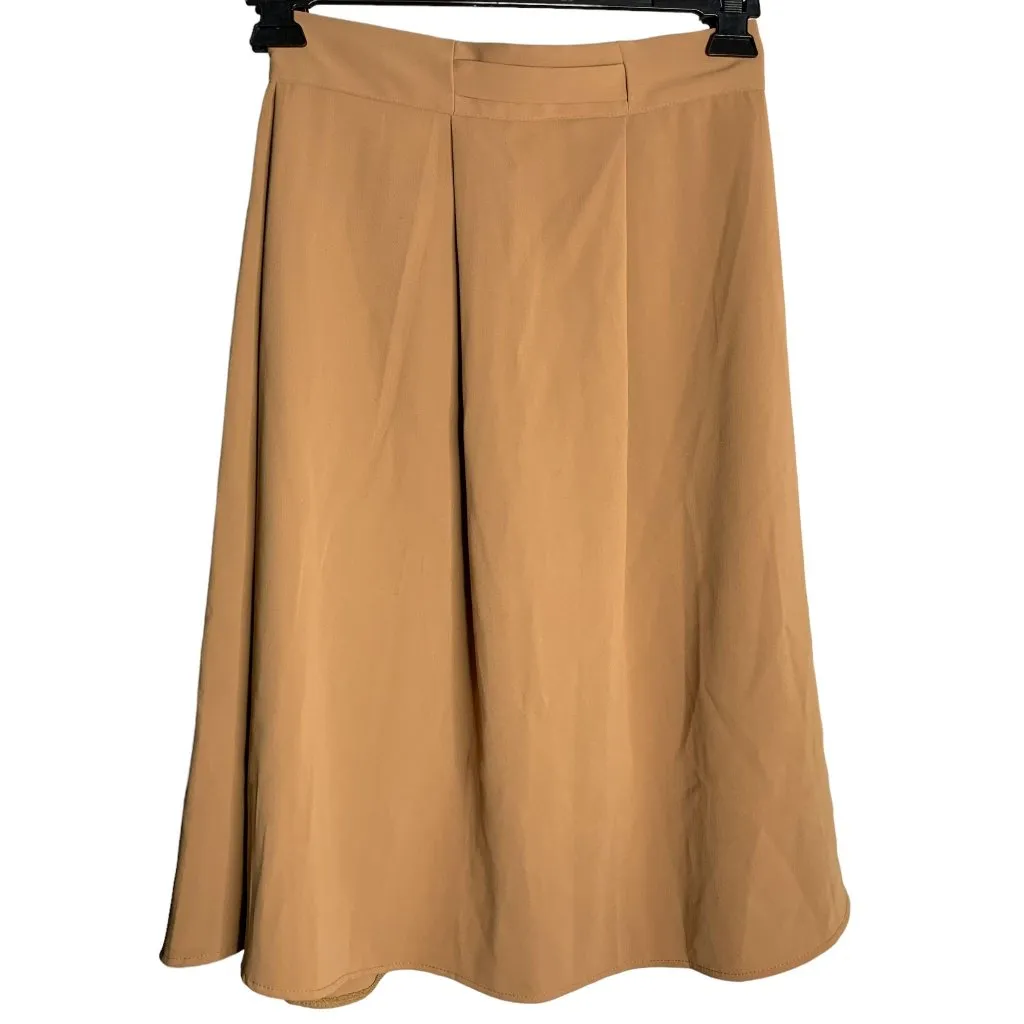 Bless Pleated Midi Swing Skirt M Camel Brown Belted Waist Zip Korean Fashion Size M - Image 3
