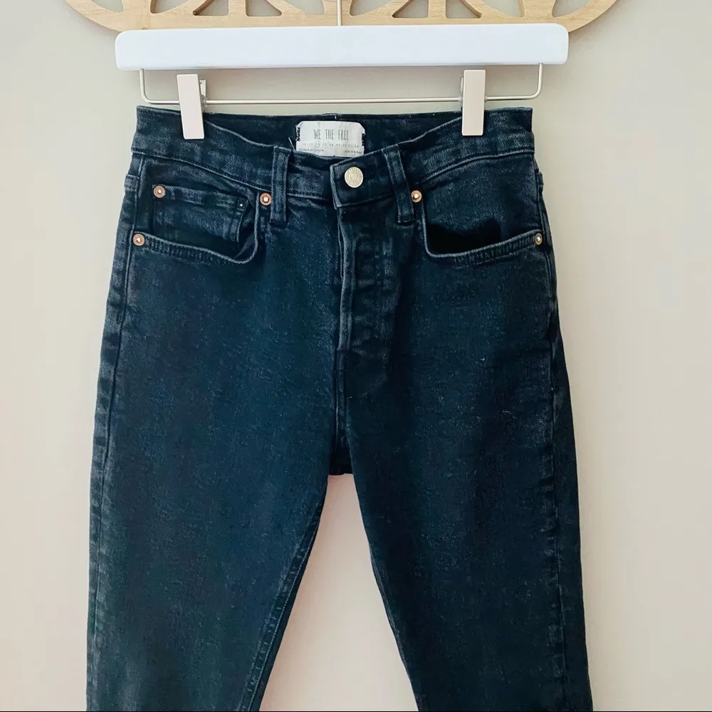Free People High Rise Button Up Fly Skinny Denim Jeans Black Sz 26 - Image 2