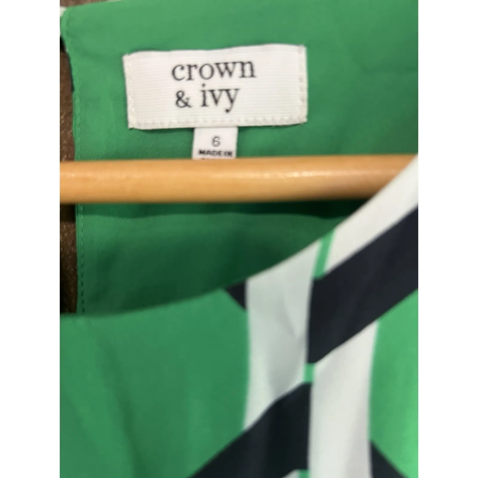 Crown & Ivy Green & Navy Shift Dress Size 6 Event Wedding Spring Summer Lite‎ - Image 3