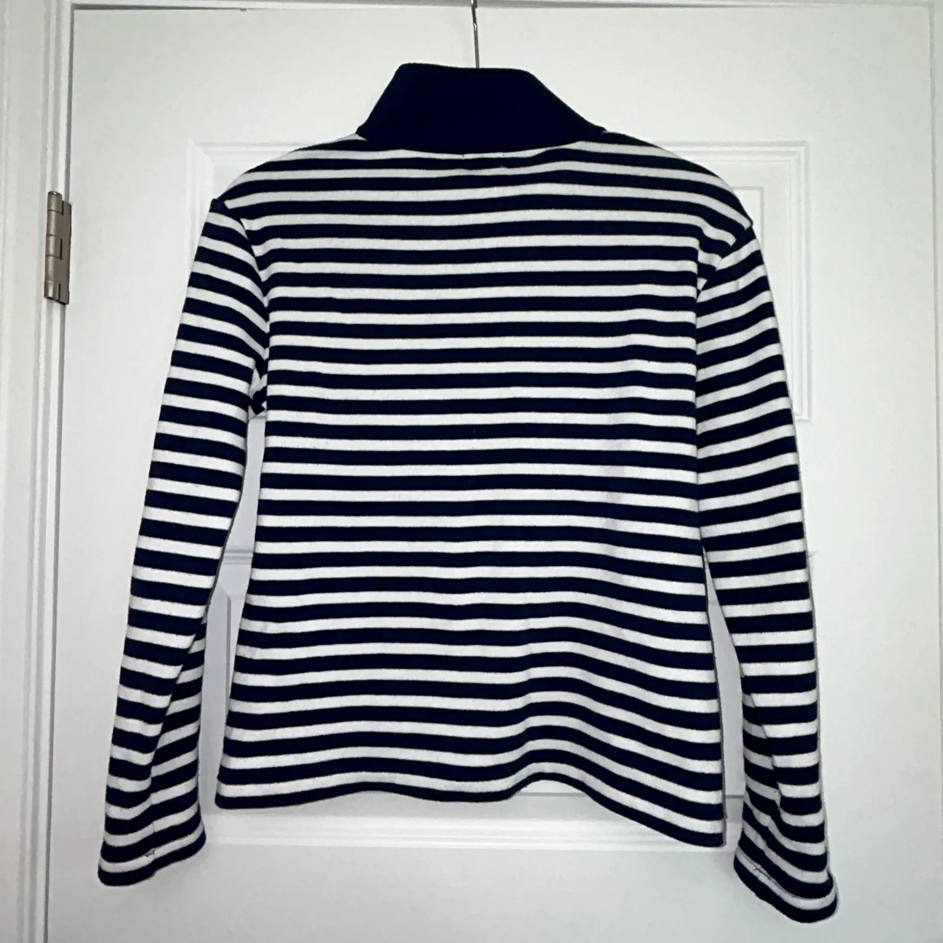Stripe Print 1/4 Zipper Front Pullover Knit Fleece Top - Image 4
