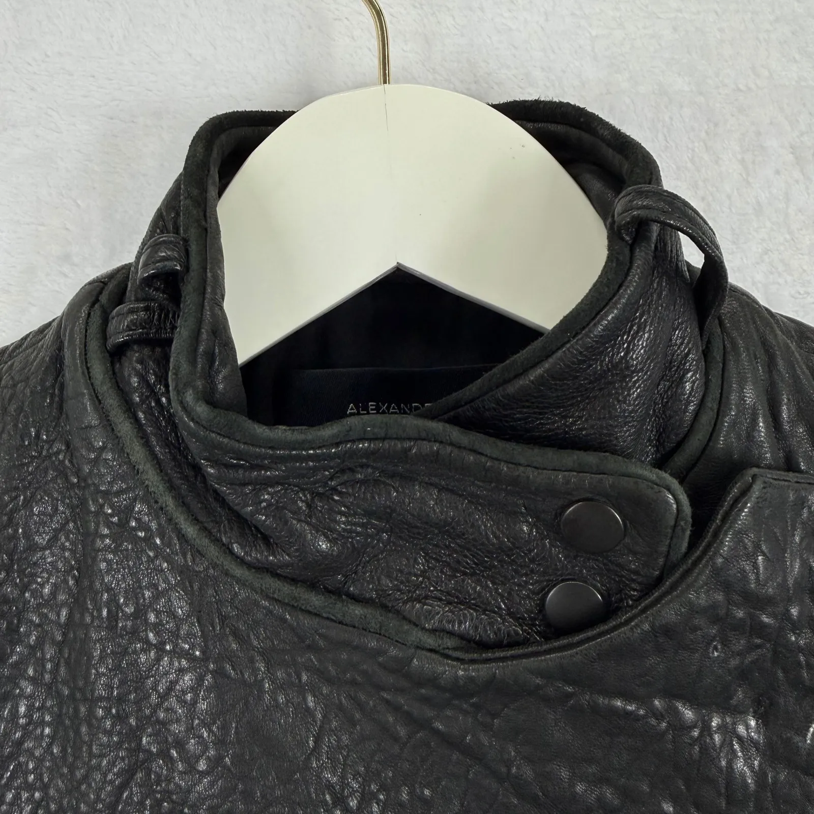 Alexander Wang Black Cropped Moto Leather Asymmetrical Zip Vest Womens Sz 0 - Image 4