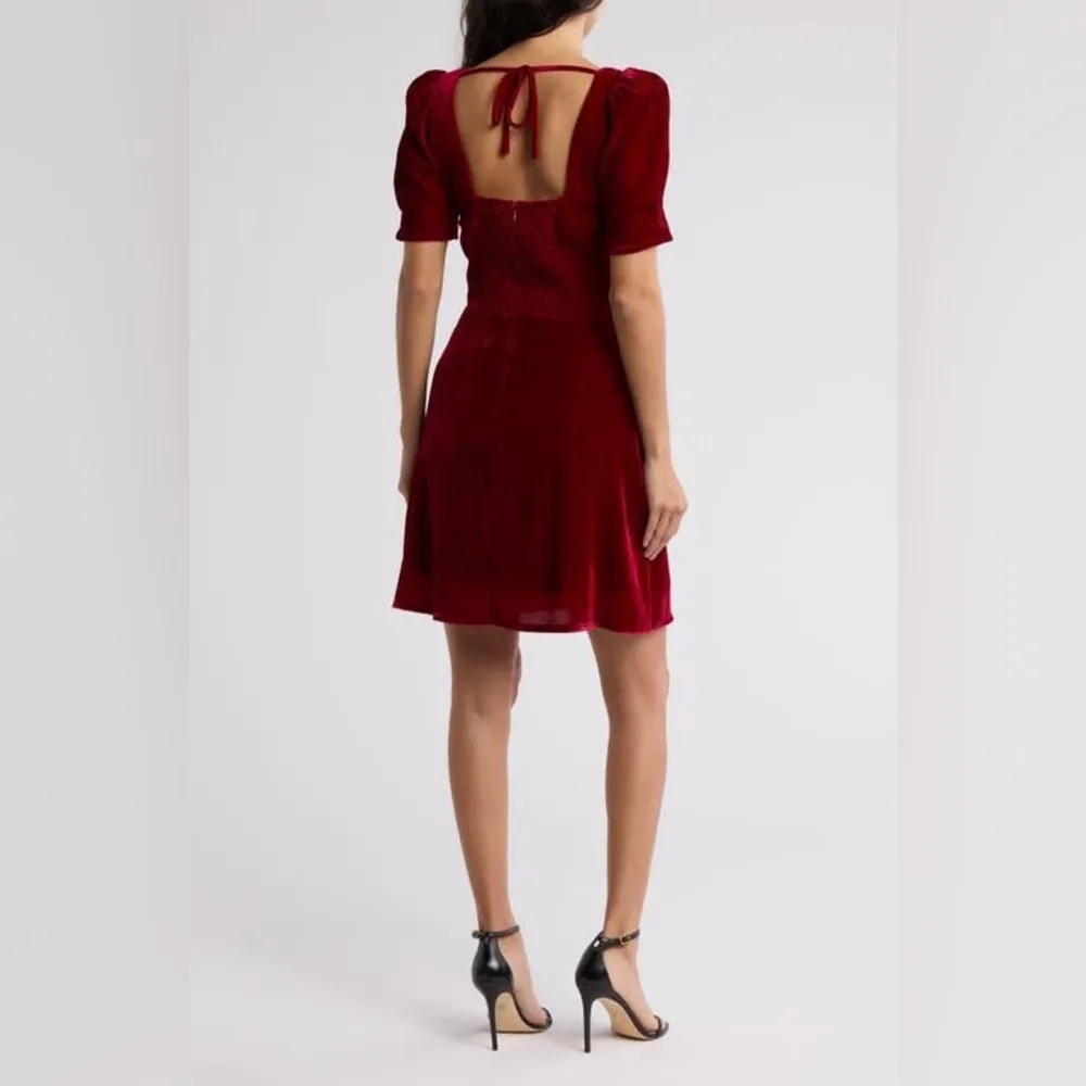WAYF Scarlet Velvet Puff Sleeve Mini‎ Dress M NWT Holiday Party Red - Image 2
