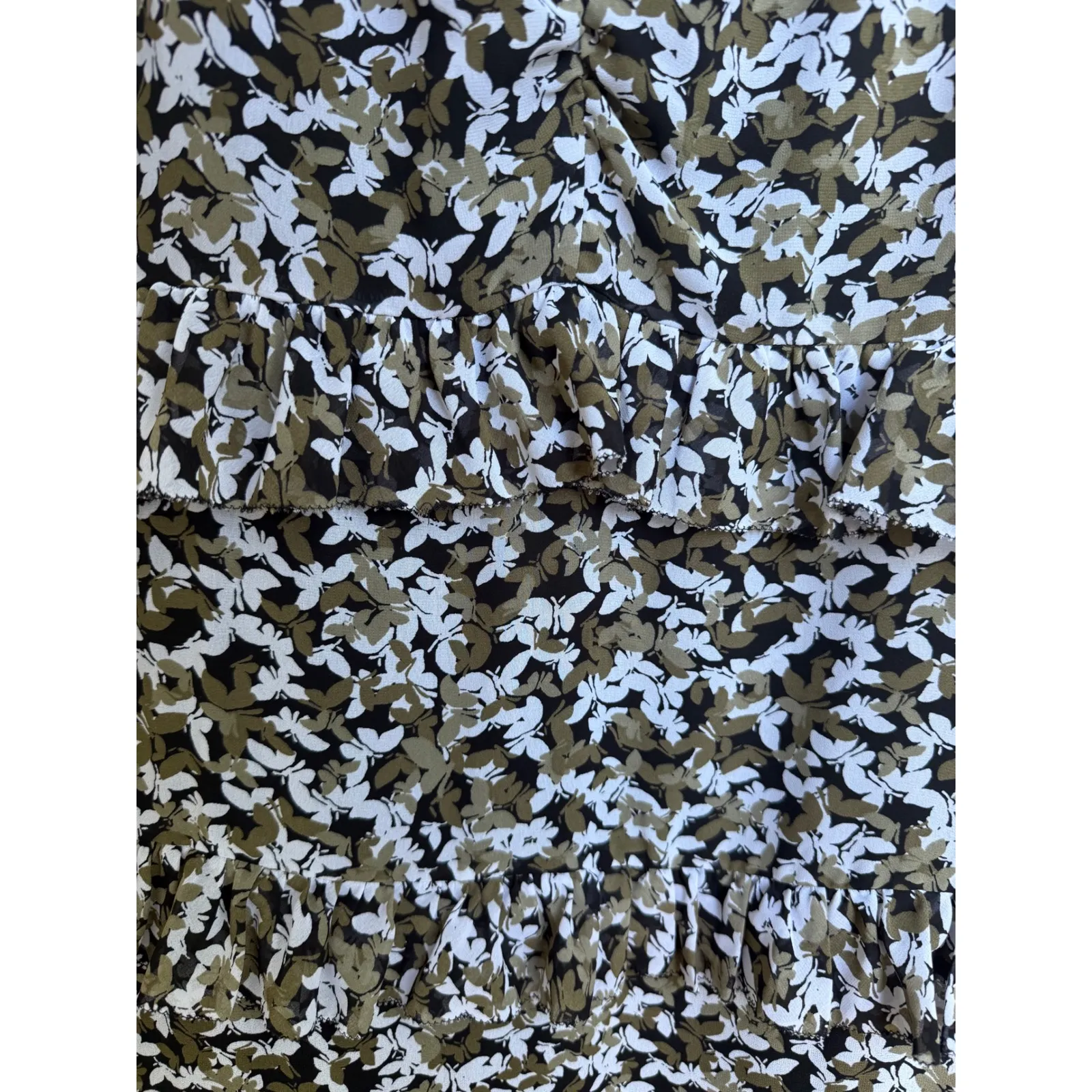 Michael Kors Midi Dress Butterfly Camo Black Green Floral Sleeveless‎ Size Large - Image 2