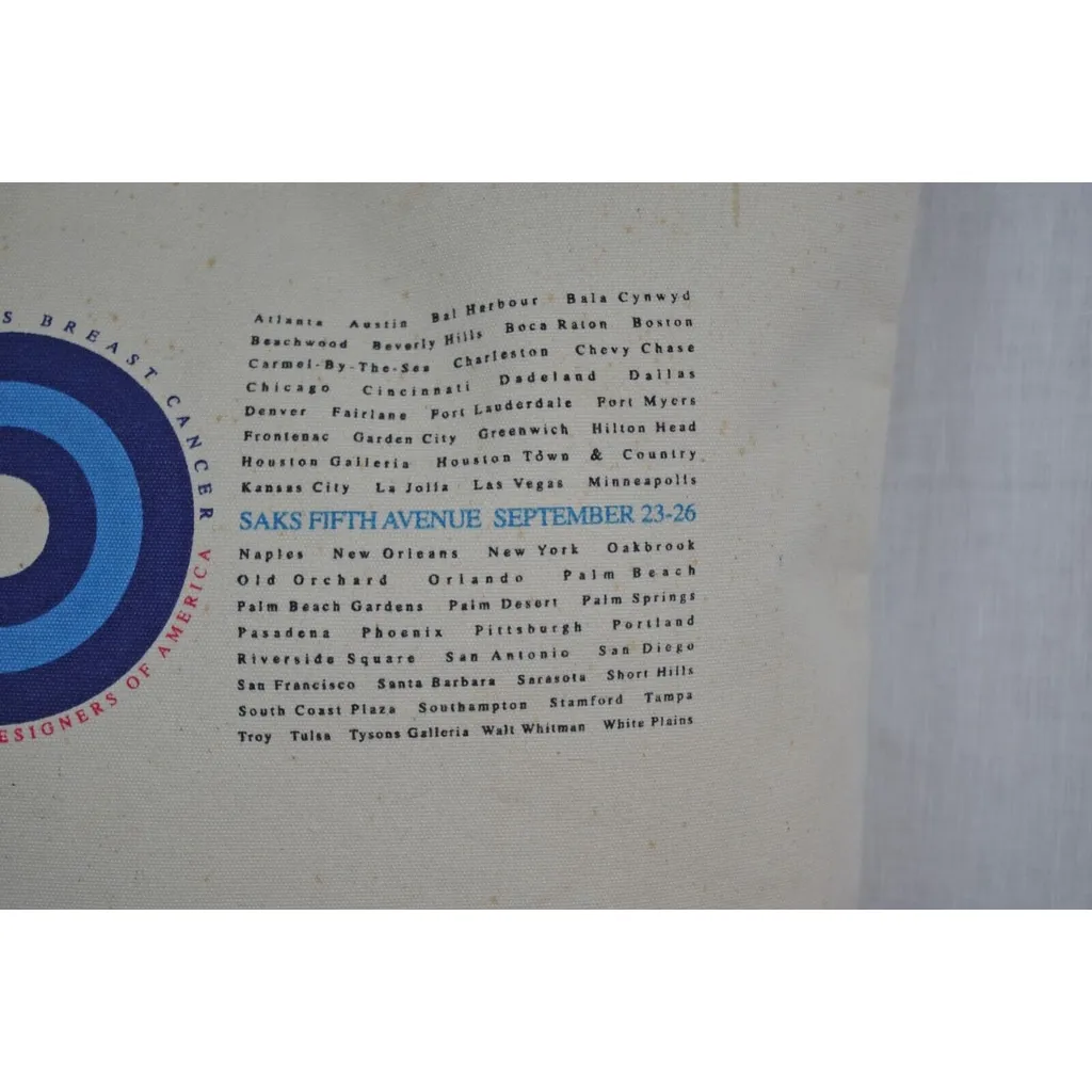 1999 Fashion Targets Breast Cancer Saks Fifth Ave Cloth Tote - Image 7