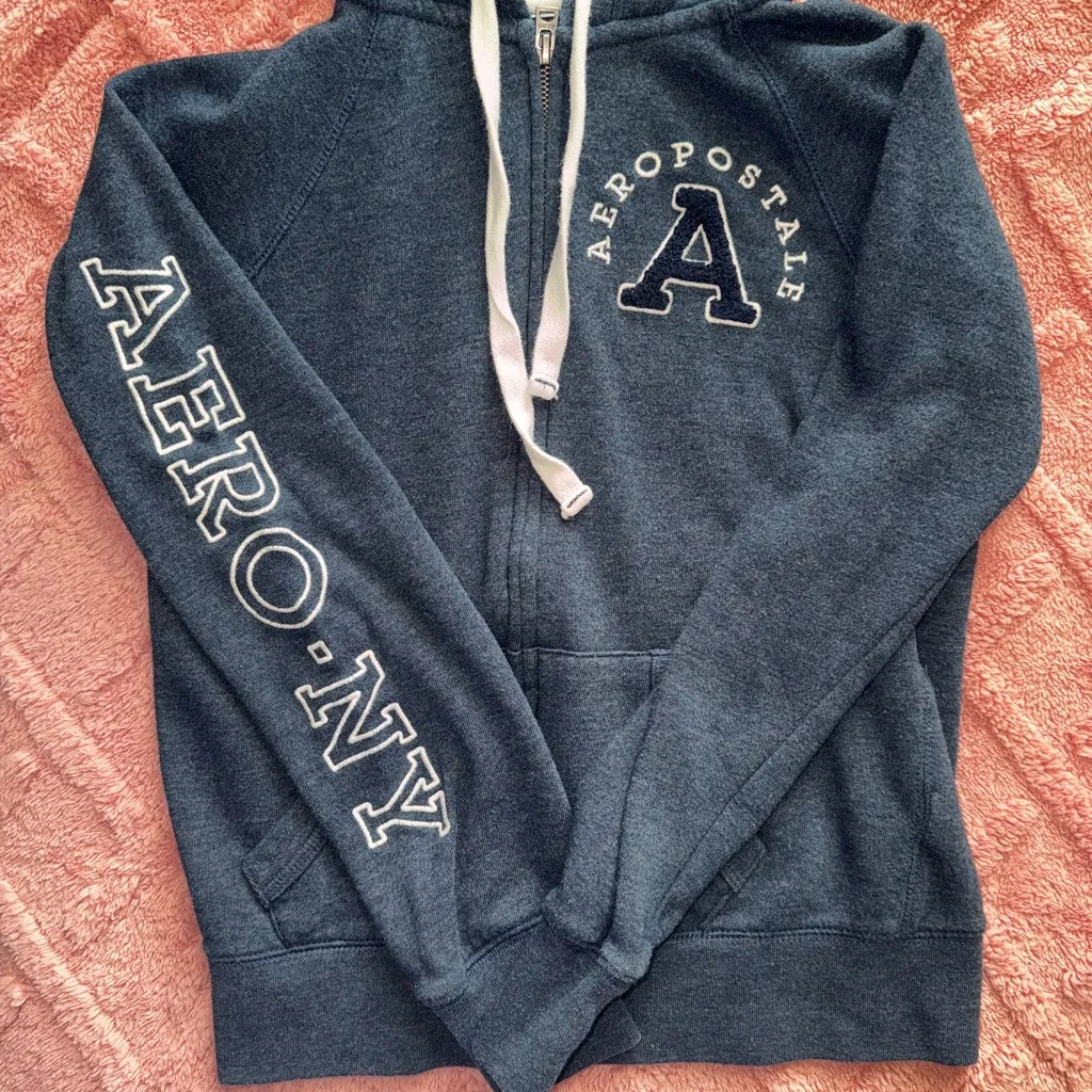 Aeropostale Women’s Hoodie Full Zip Navy Vintage Y2K Size XS EUC - Image 7