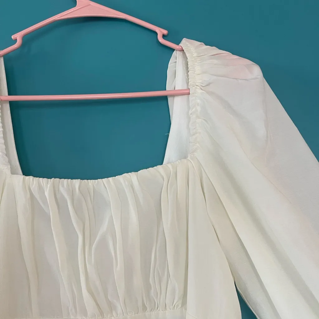 Altard State Long Sleeve White Ruched Top Mini Dress Babydoll Coquette S 🤍 - Image 5