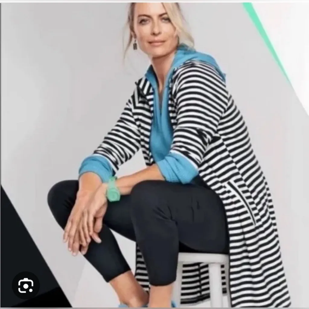 Cabi Byline Jacket #5851 Size Medium Black White Stripe - Image 3