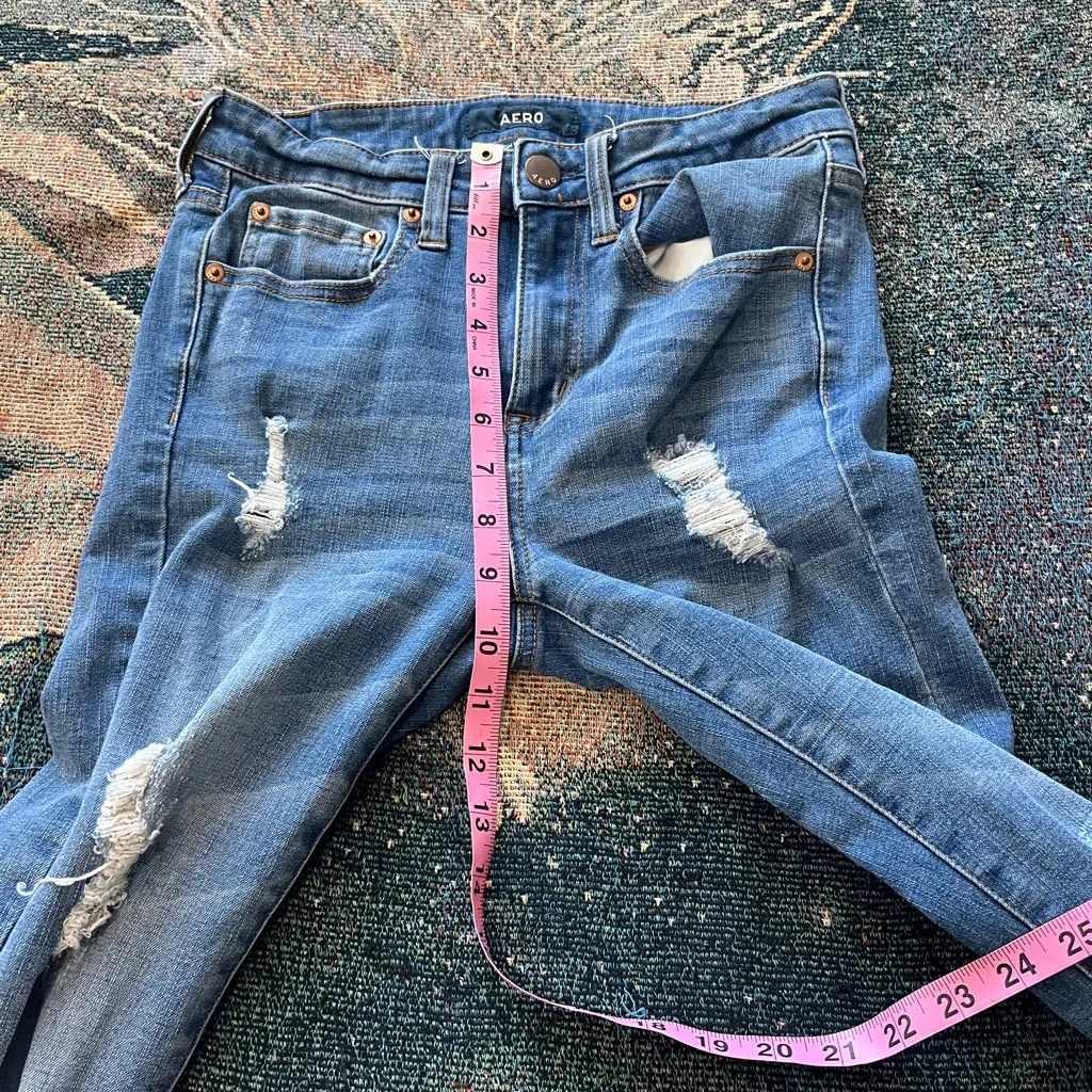 Aero High Rise Jegging Distressed Skinny Jeans Medium Wash Women’s 4 Stretch Y2K Blue - Image 12