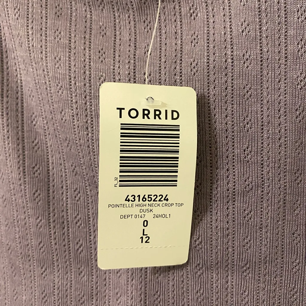 New NWT Torrid Pointelle High‎ Neck Crop Top Purple Size Large - Image 2