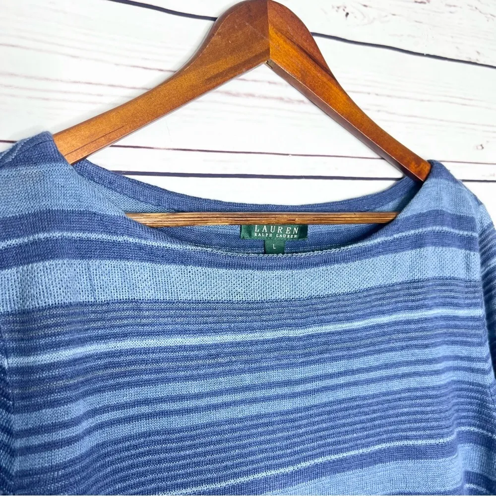 Lauren Ralph Lauren Blue Striped Linen Top Size Large - Image 3
