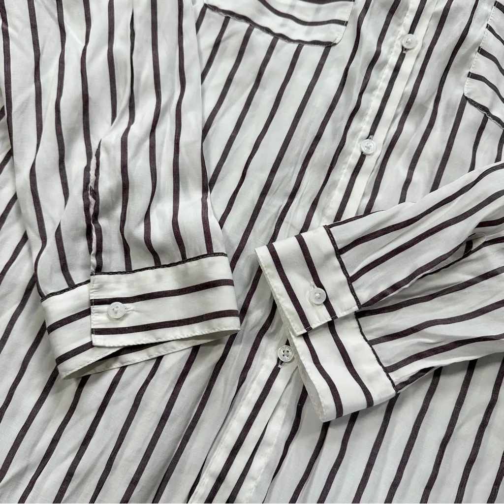 Express Women’s The City Stripe Button Up Shirt Top Longsleeve Office White L - Image 7