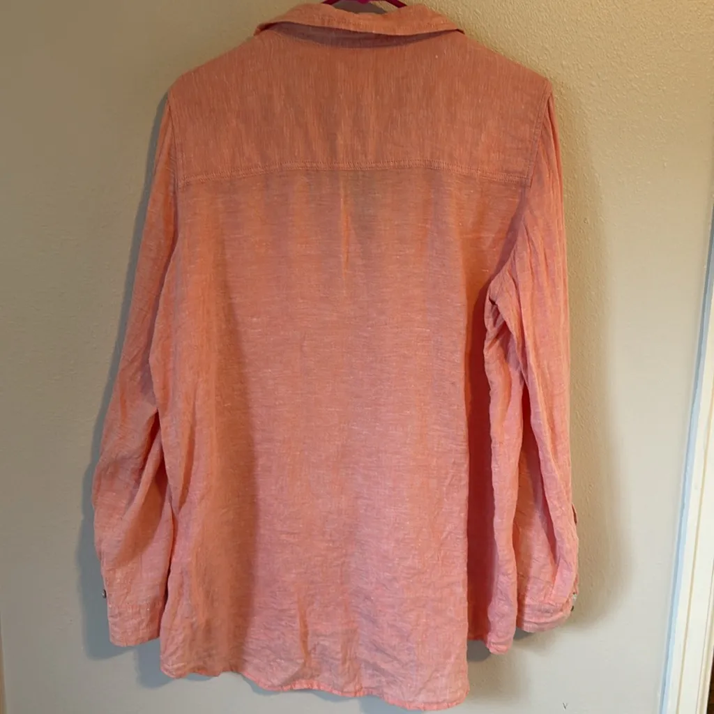 Sigrid Olsen  Orange Linen Shirt Button Up Medium - Image 9