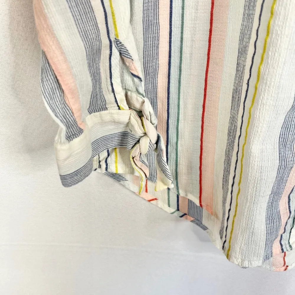 J. Crew Mercantile Tie Sleeve Striped Collarless Button Down Long Sleeve S - Image 5