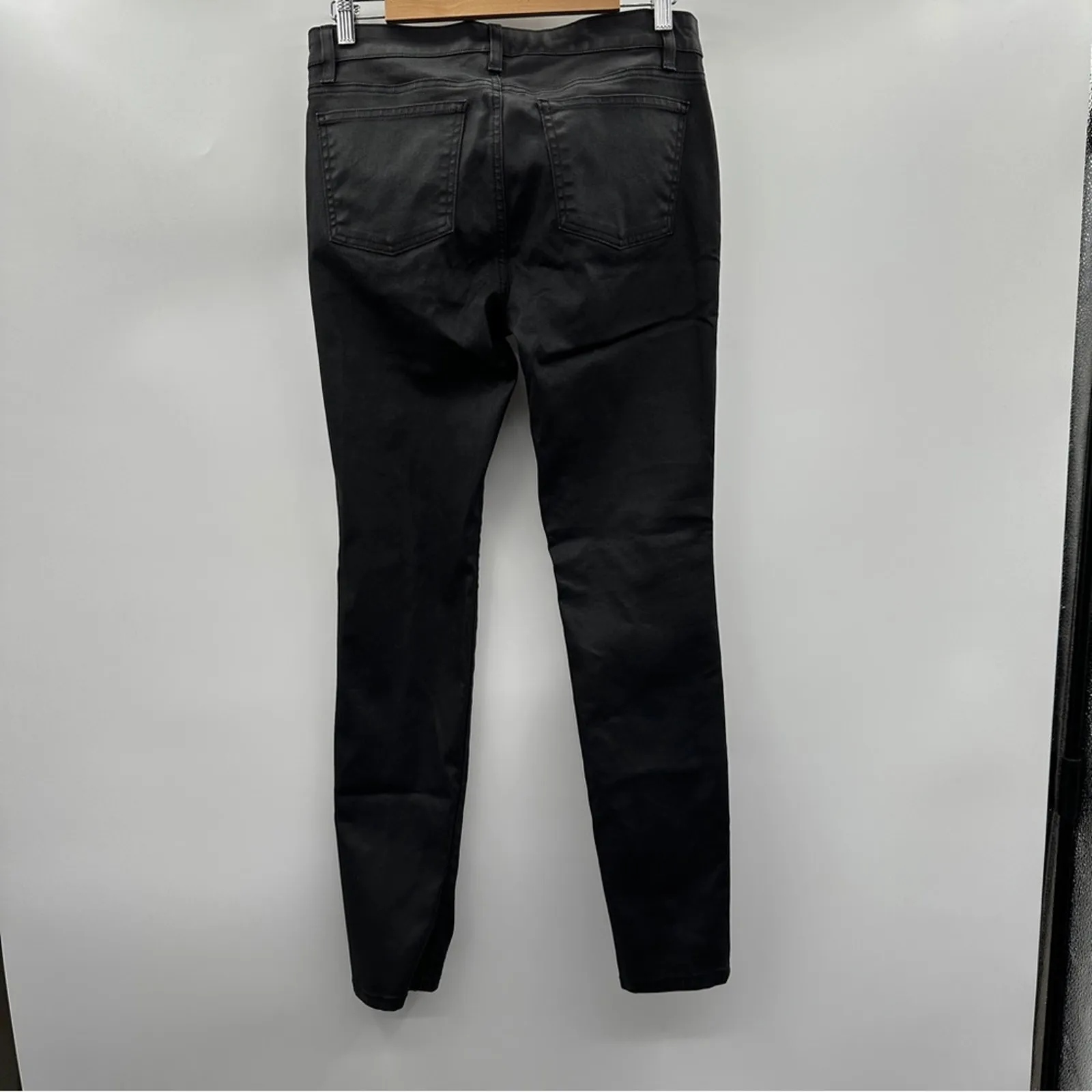 Eileen Fisher Black Coated Light Stretchy Denim Mid‎ Rise Skinny Pants Size 6 - Image 4