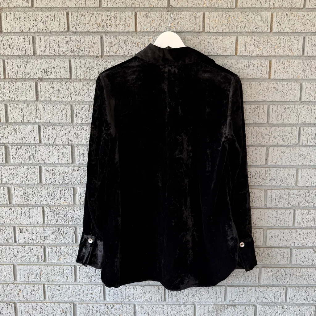 Vince Crushed Velvet Collared Blouse Black Size Small Button Down Long Sleeve - Image 4
