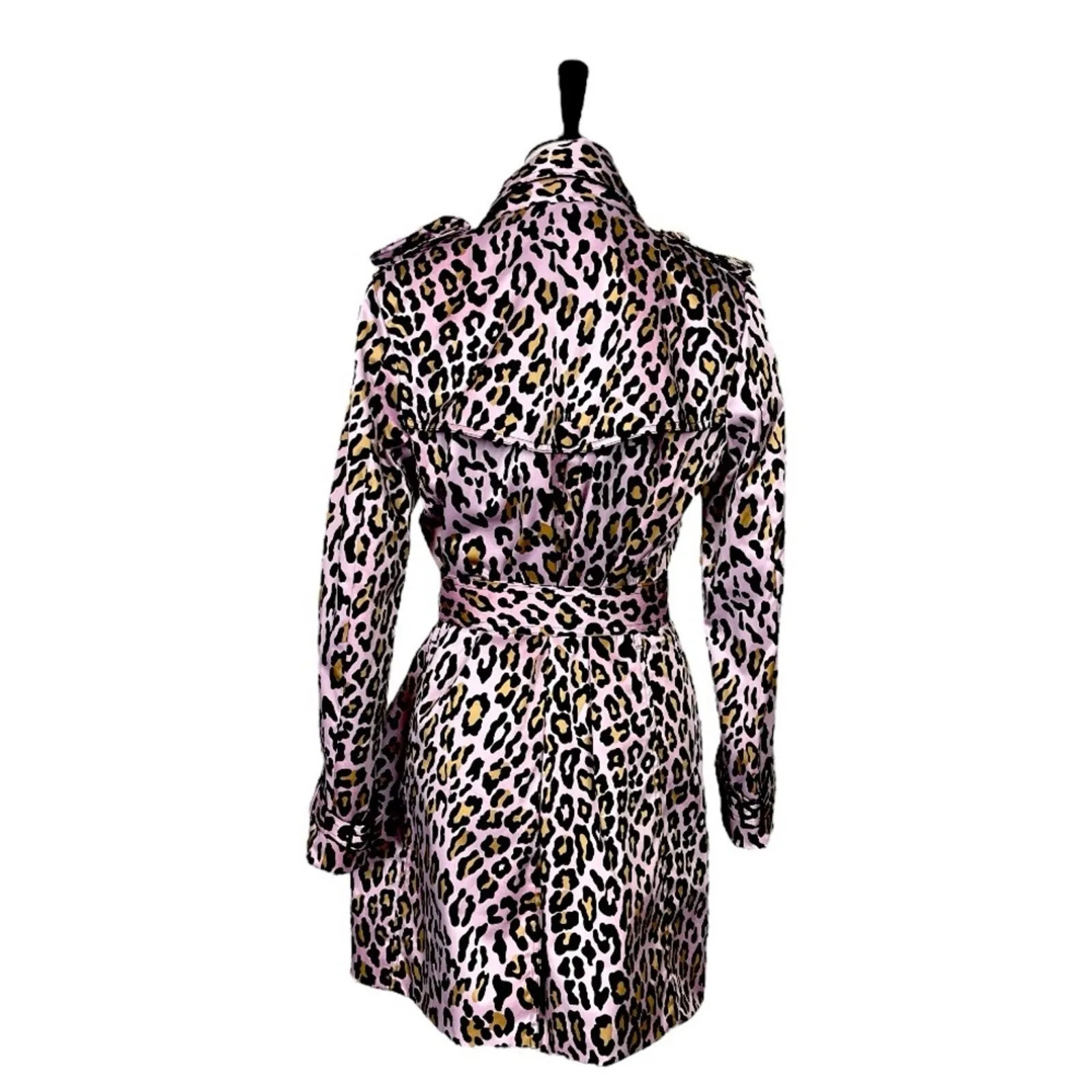 Joan Rivers Trench Coat Belted Classic Pink Leopard Multi Women’s Size Small - Image 4