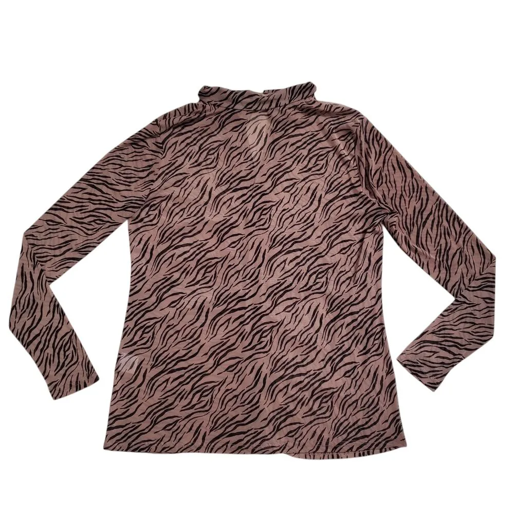 Jane & Delancey Blouse Womens Medium Animal Print Button Up Sheer Shirt - Image 11