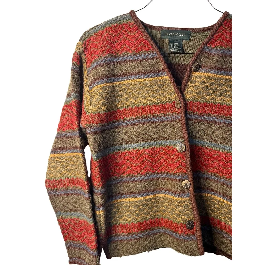 VTG Bushwacker Women Small Wool Blend Knit Cardigan Hippie Striped Autumn Boho Orange Size undefined - Image 2