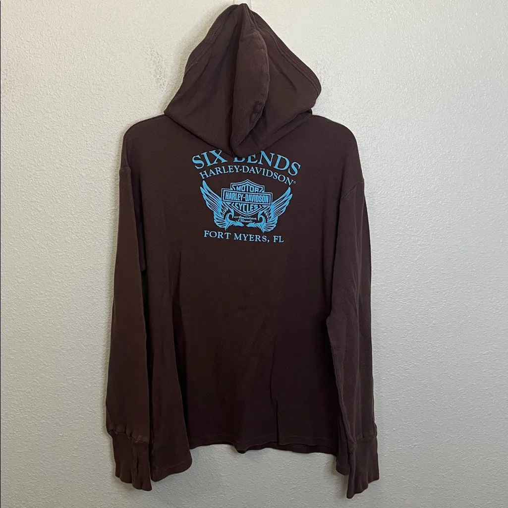 Harley Davidson Waffleknit Graphic Hoodie Brown Size XL - Image 7