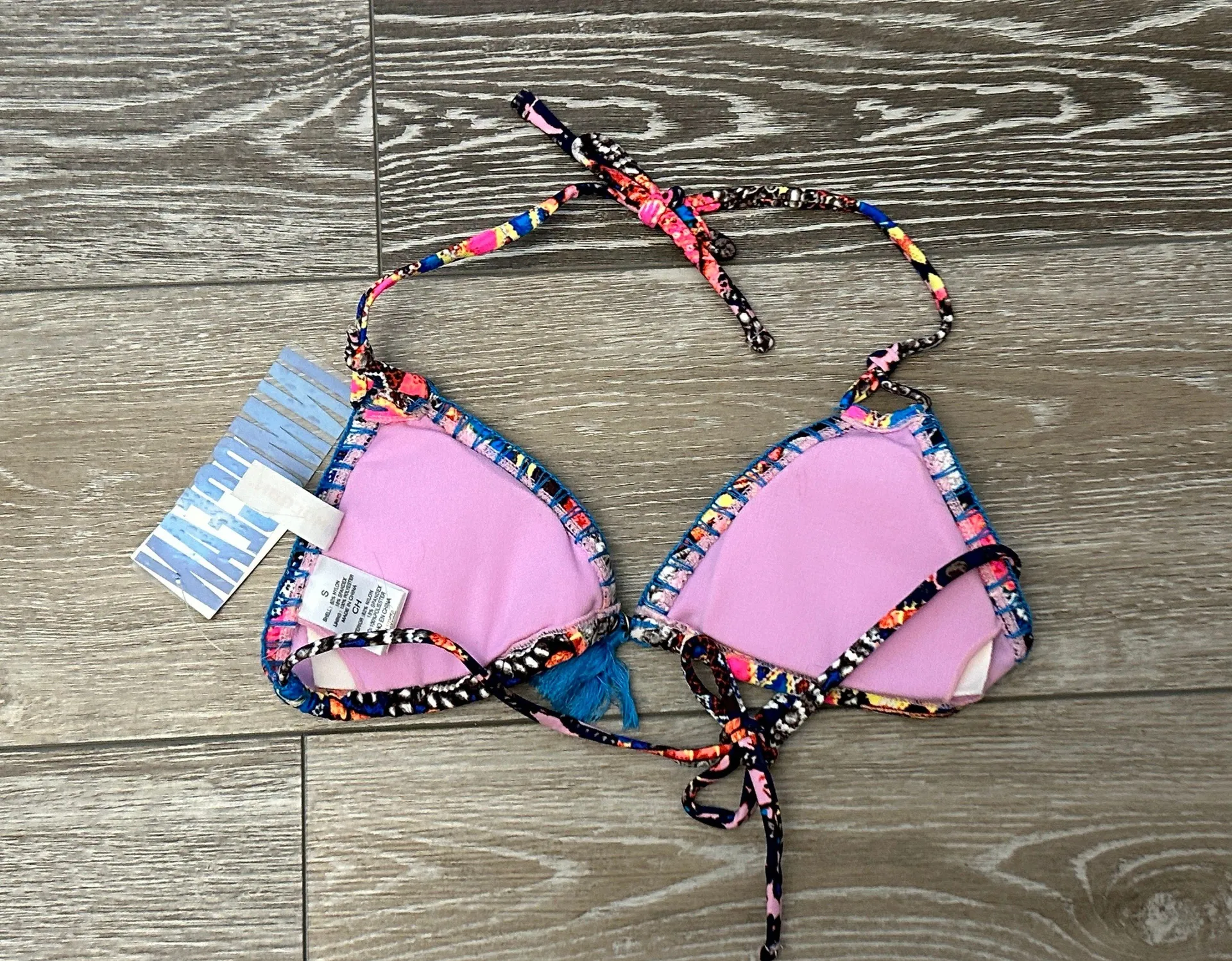 NWT In Ocean Swimwear Sz S Colorful Bikini Top W Tassel Accent - Image 3