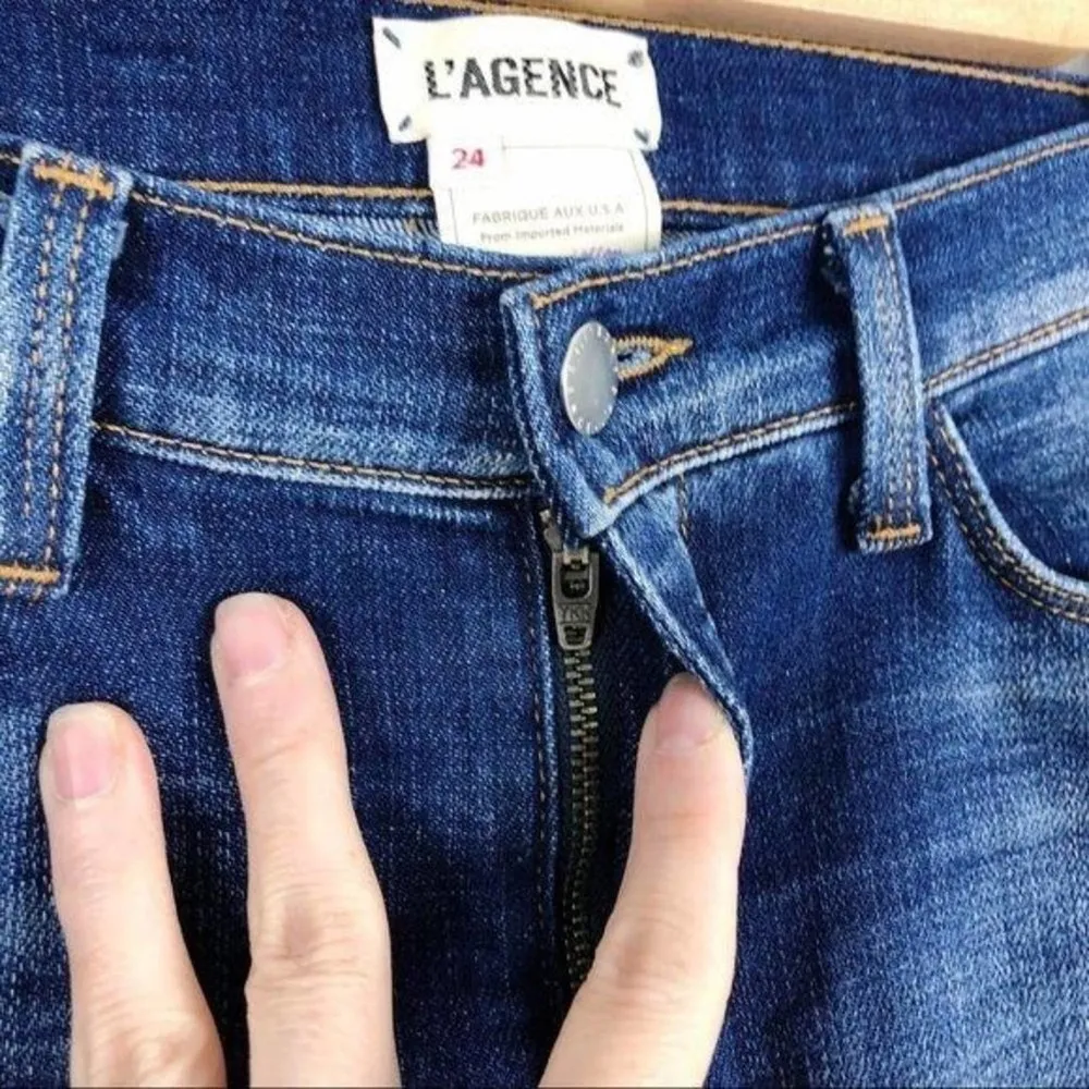 L'AGENCE Rachel Ripped Crop Slim Fit Blue Slouch Cuffed Jeans Size 24 Stretch - Image 10