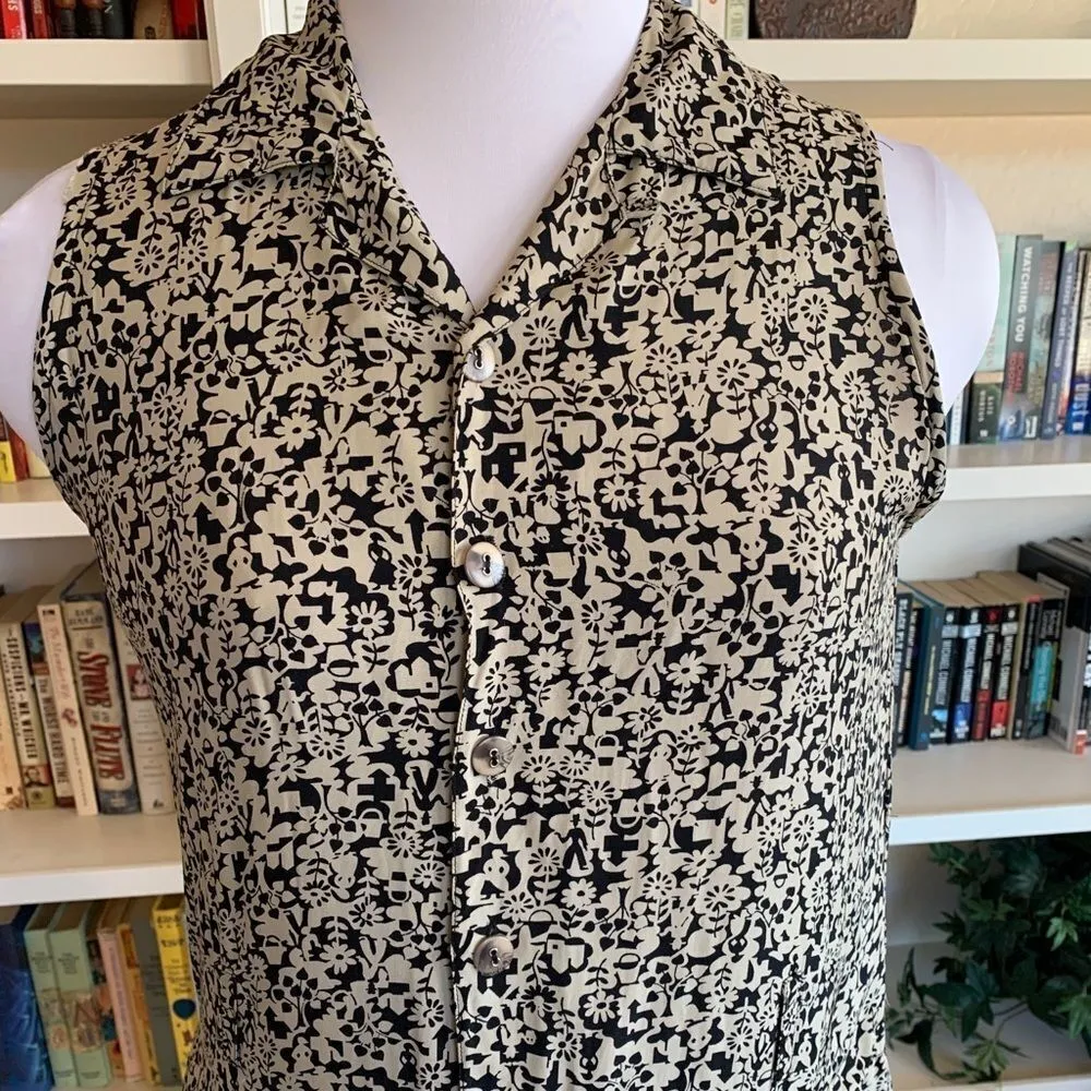 Vintage 90s Esprit Drop Waist Abstract Print Black and Cream Sleeveless Romper - Image 10