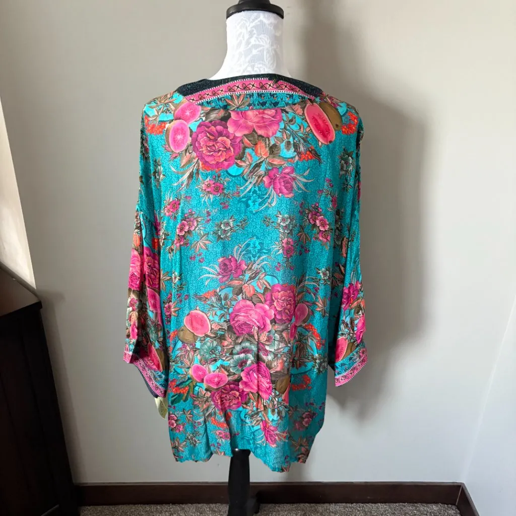 Aratta Silent Journey Floral Print Kimono Kaftan Womens Colorful One Size Blue Size undefined - Image 4