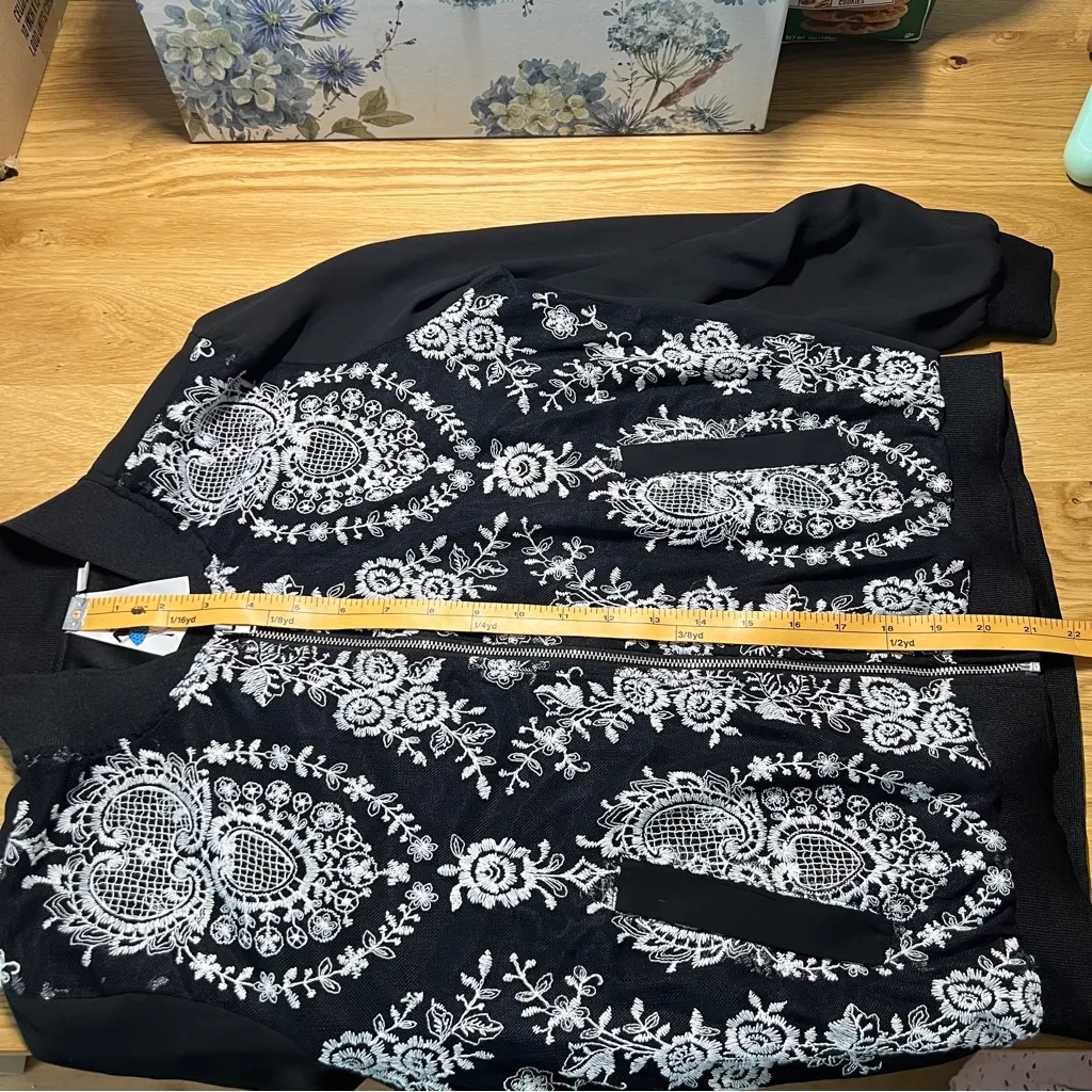 Society Girl Embroidered Mesh Chiffon Full Zip Front Bomber Jacket Lace Boho - Image 15