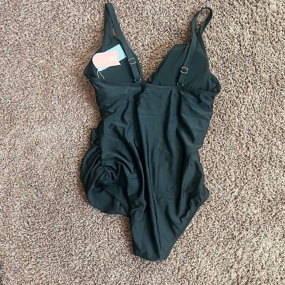 Womens One Piece Swimsuit Swimwear Criss Cross V Neck Tummy Control Black XL NWT - Image 8