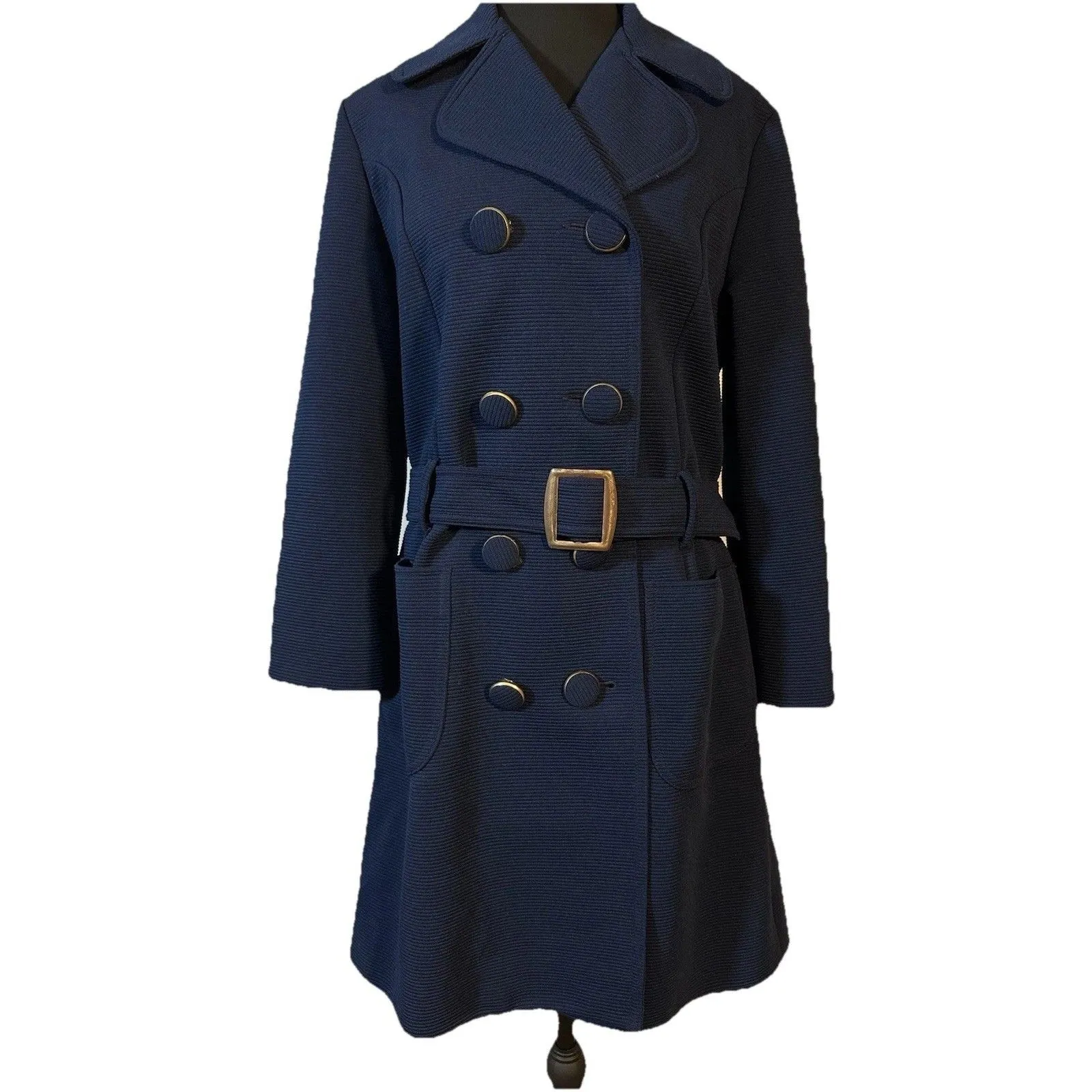 Vintage The Pageant Coat Navy Belted Double Breasted Swing Coat 1960s Size S Blue - Image 3