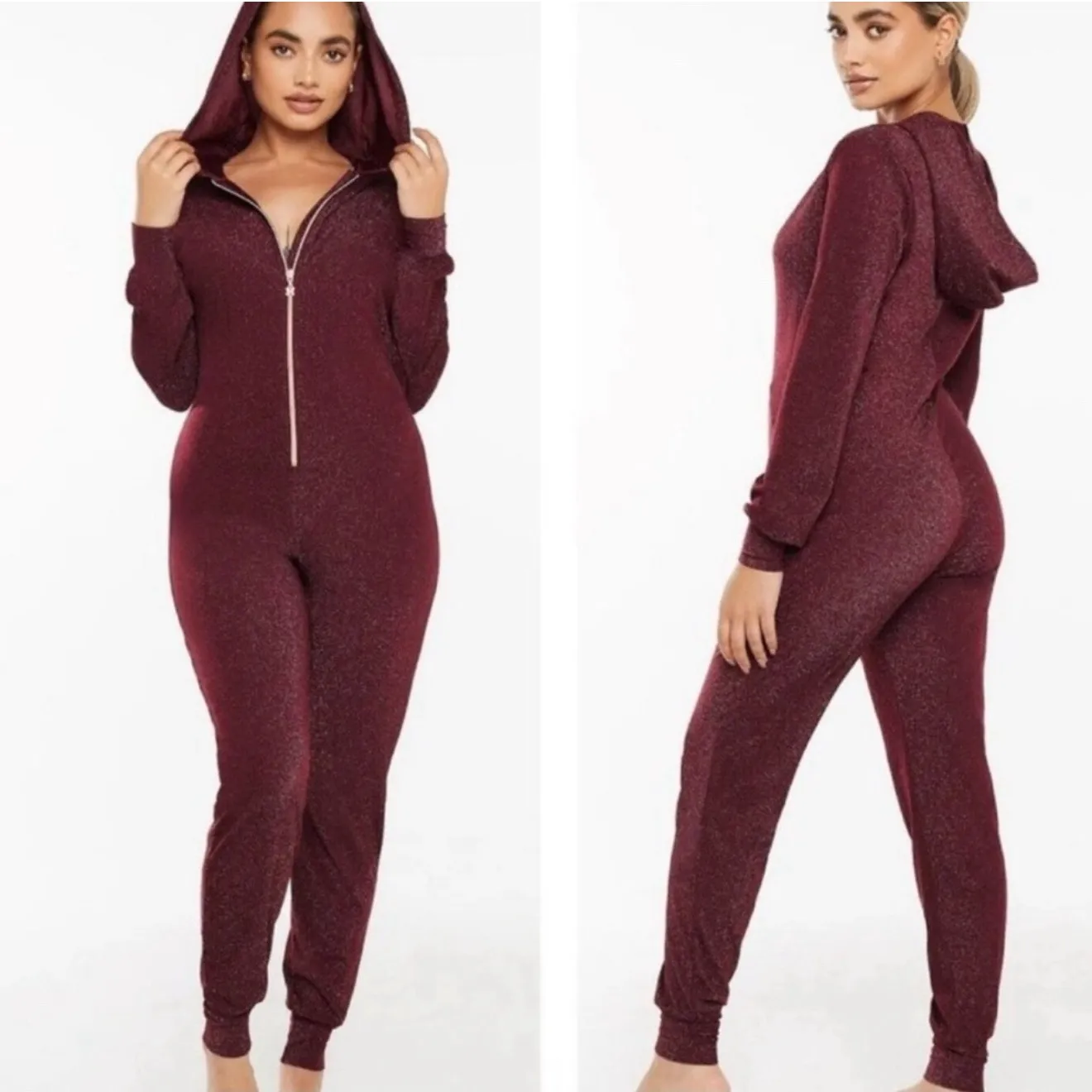 Savage X Fenty Jumpsuit SZ Small Sleep & Shine Hooded Sparkle Loungewear Onesie Purple - Image 2