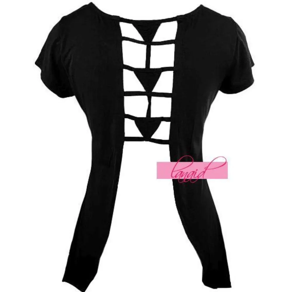 NEW Maurices Open Back V-Neck Backless Crisscross Lace-Up Geometric Tunic Blouse - Image 3