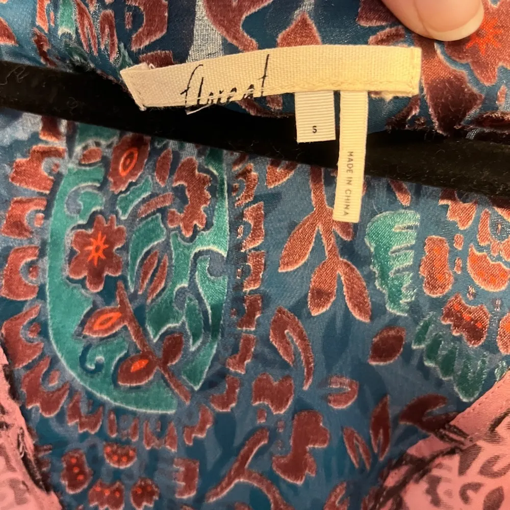 Floreat Brand Color Block Velvet & Silk Burn Out Blouse V Neck Loose Sleeve Sz S - Image 9