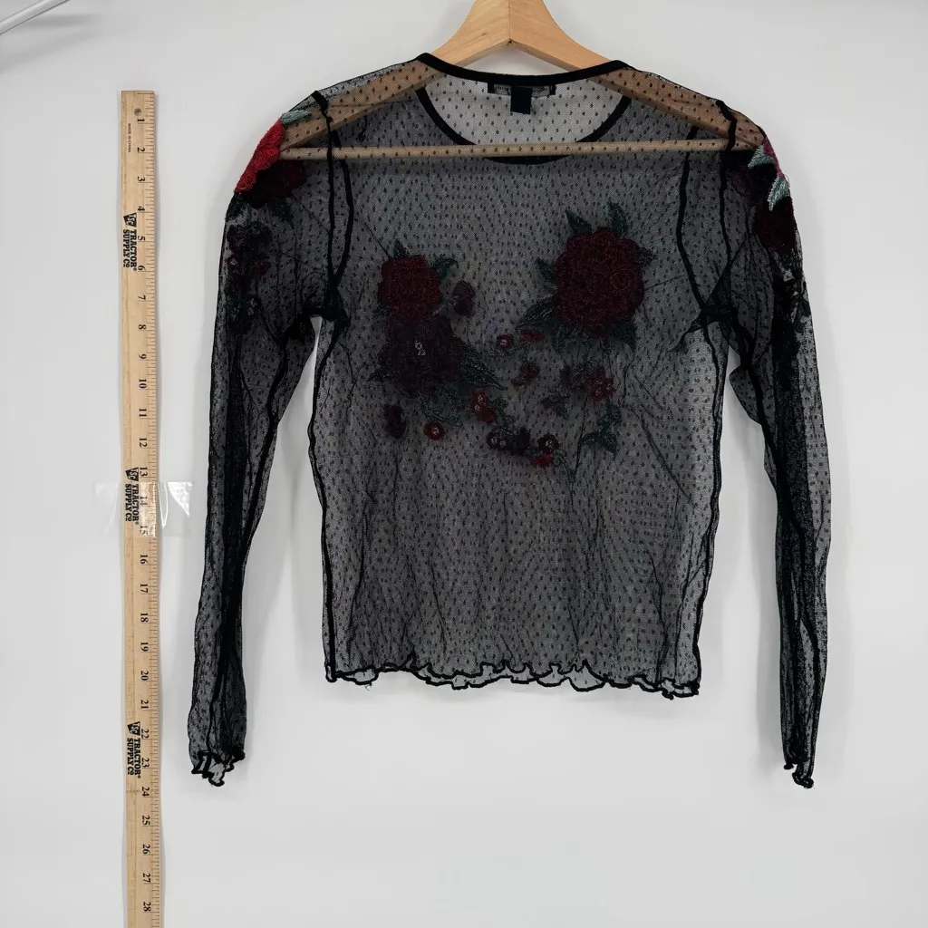 Floral Embroidered Black Mesh Top - Image 6