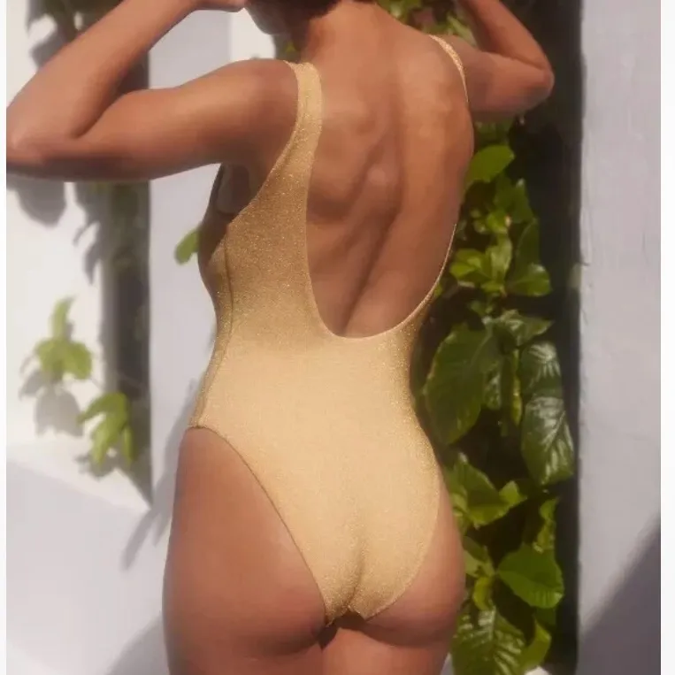 Aerie Babewatch Swimsuit One Piece Cheekiest Sparkle Shimmer Gold L Padded Bra - Image 2