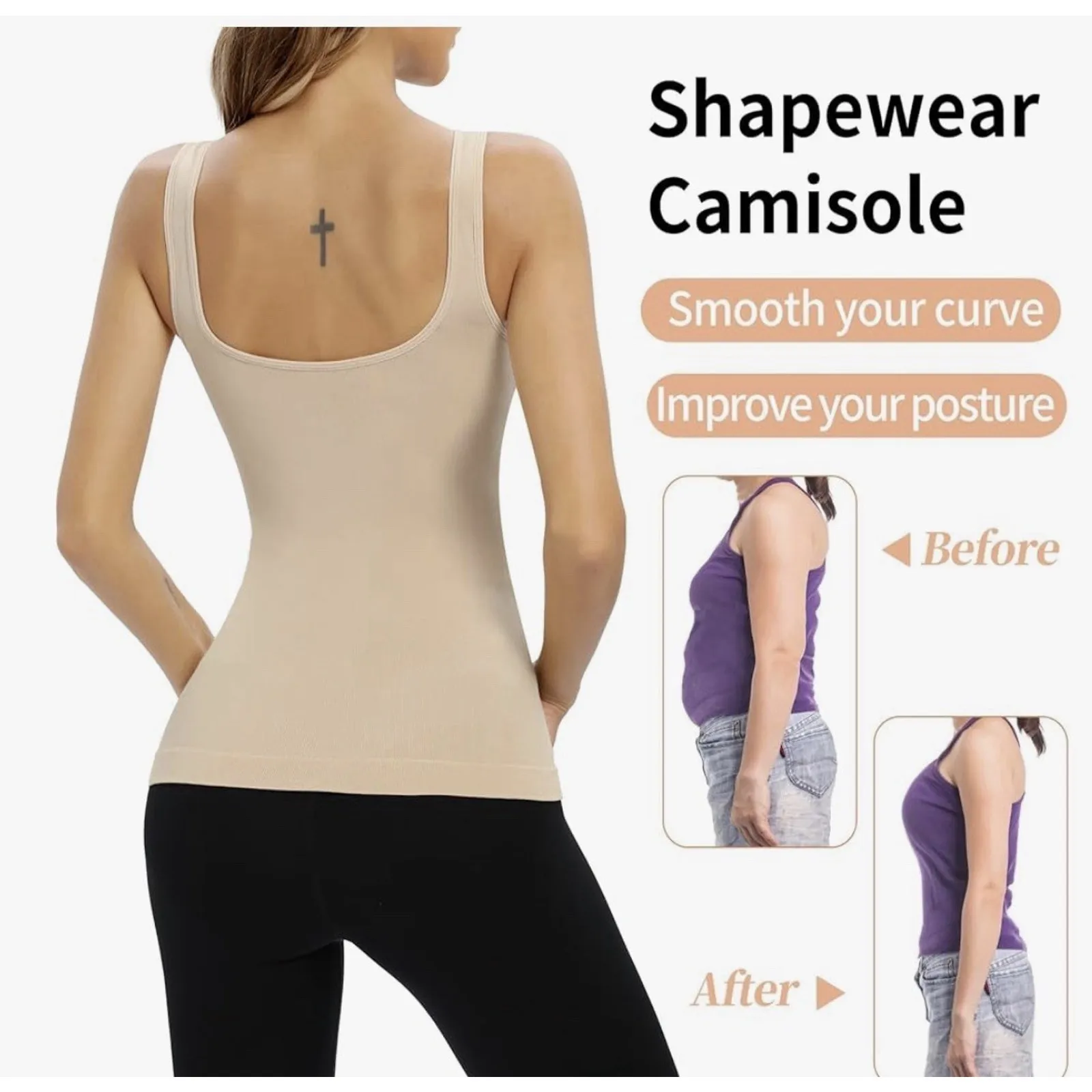 Ellareece 2pk Tank W/ Built in Bra Padded Compression Shape Wear Women M White Size M - Image 4