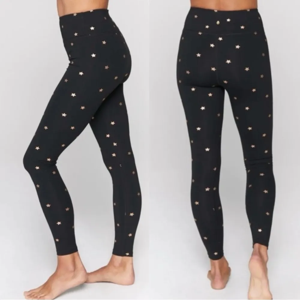 Spiritual Gangster Black and Gold Novelty Star Print Leggings Women’s‎ Size M - Image 3