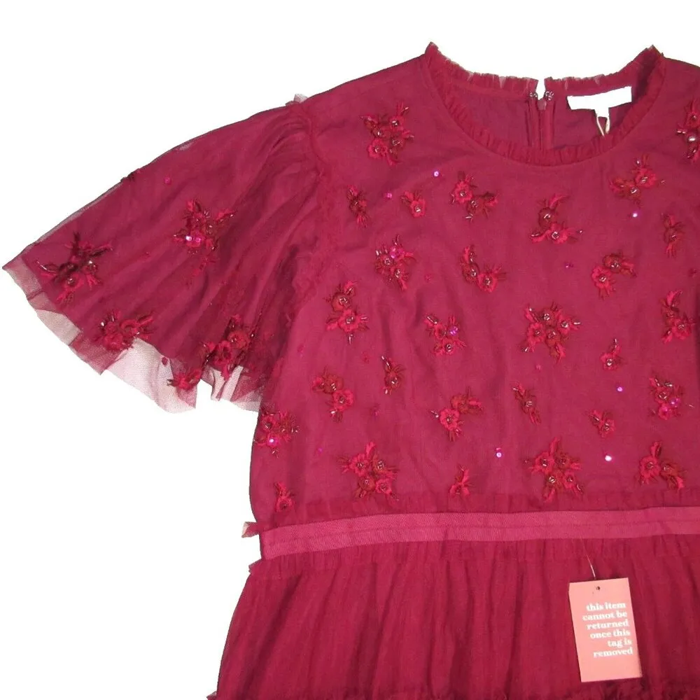 NWT Ivy City Co. Anastasia in Dark Red Embellished Tulle Ruffled Dress 3X - Image 3