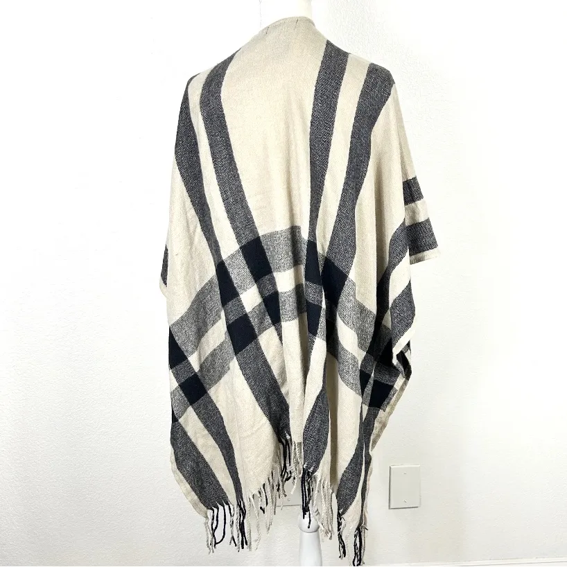 NWT Banana Republic plaid fringe blanket wrap Erin shall cashmere blend - Image 3