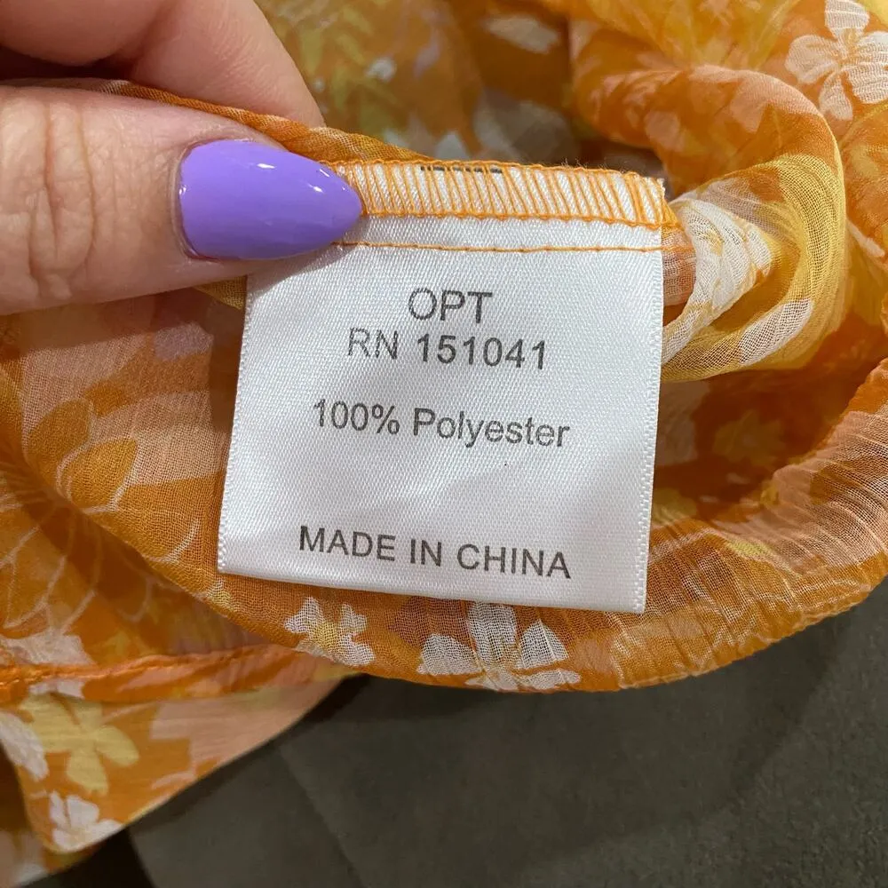 O.P.T X Anthropologie Orange Floral Sheer Smocked Long Sleeve Blouse - Image 11